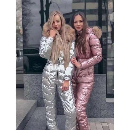 Family sets 2019 winter Outwear suit monther and child Family set raccoon fur hooded Women down jumpsuit outdoor ski suit