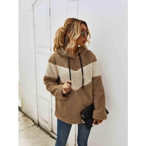 Womens Hoodie Long Sleeve Color Patchwork Drawstring Pullover Sweatshirt Casual Athleisure Fashion Female Tops