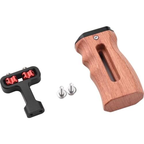Universal Camera Cage Left/Right Side Handle Wooden Hand Grip Photography with 1/4 Screw Hole Cold Shoe Mount for Camera Cage