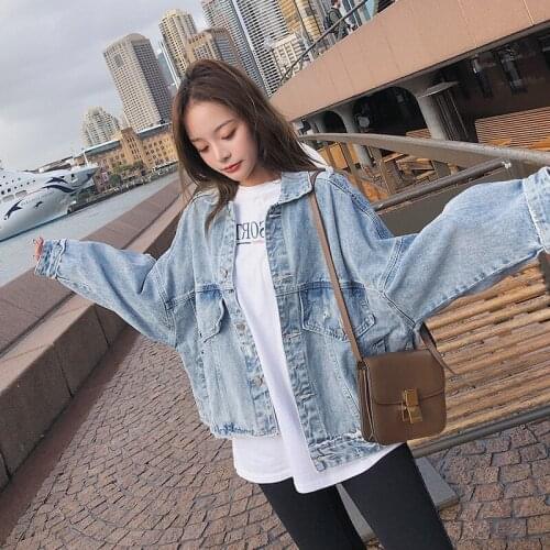Women Jeans Jacket Solid Hole Loose Casual Frayed Women Coats Vintage Female Outerwear Denim Feminine Chaqueta Mujer Autumn