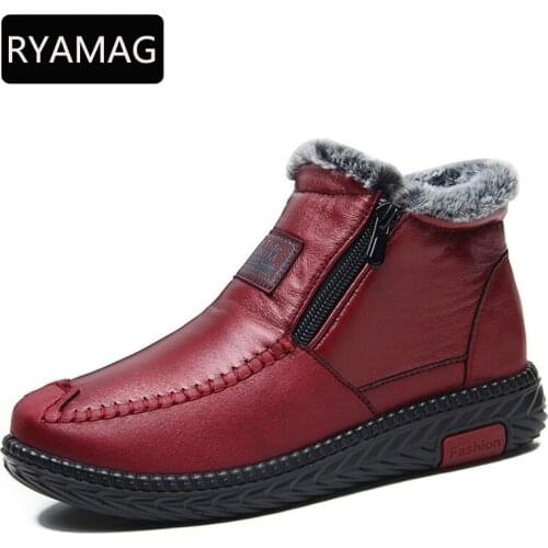 RYAMAG Womens Cotton Boots Winter Waterproof Rex Rabbit Fur Warm Cloth Shoes Plus Velvet Mothers Cotton Non-slip Snow Boots