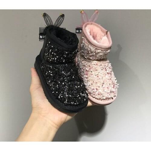 Girls' snow boots 2019 new winter style bunny ears princess cotton boots