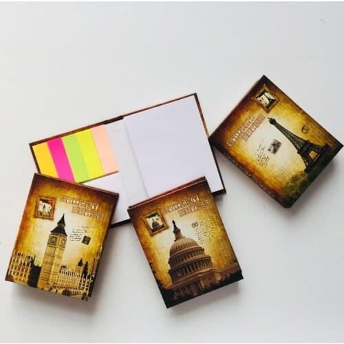 1X Vintage Style Hard Cover World Building Rainbow Memo Pads Planner Notebook Student Stationery Notepads