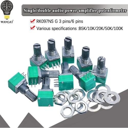 10pcs/lot RK097G 6Pin 5K 10K 20K 50K 100K B5K with a switch audio shaft 15mm amplifier sealing potentiometer