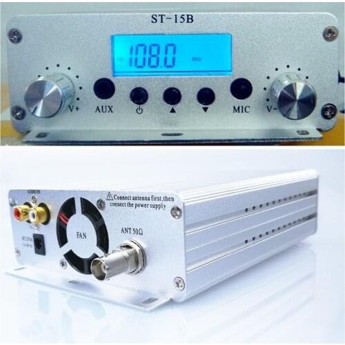 15W 12V 5A 86MHz-108MHz FM Broadcast Transmitter stereo PLL Fm Radio Broadcast Station ST-15B