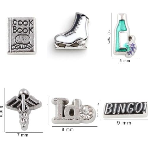 20pcs/Lot Handmade Plated Word I Do Bingo Floating Charms Ice Skates Wine Pendant For Memory Locket Necklaces Women Gift Jewelry