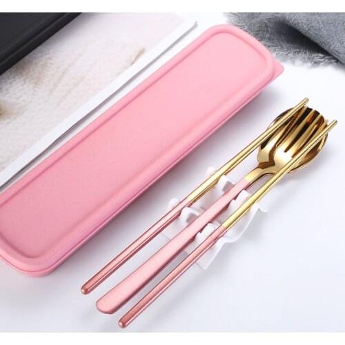 304 stainless steel spoon chopsticks fork three sets of Japanese student chopsticks spoon portable tableware set