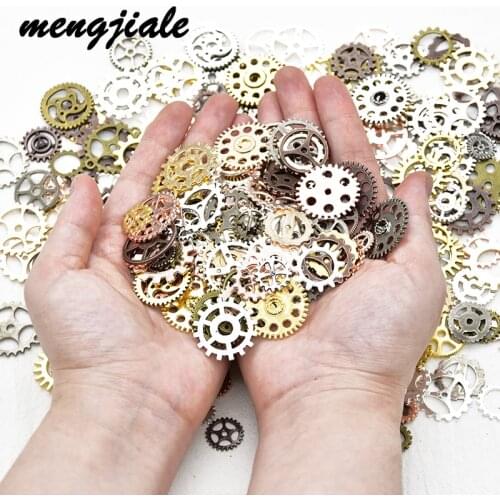 50pcs Mixed 5-25mm Steampunk Punk Style Alloy Gear Charms Cogs Pendants For DIY Handmade Vintage Craf Jewelry Accessories Making