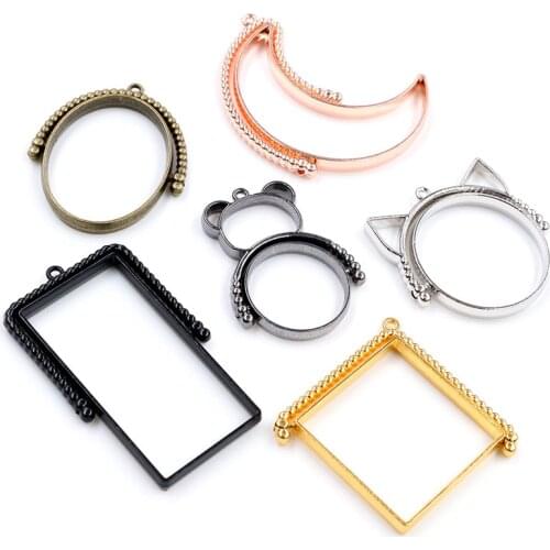7pcs/lot 7-Colors Rotating Geometric Charm Hollow Glue Blank Pendant Tray Bezel Charms DIY Handmade Bezel Mold Jewelry Supplies