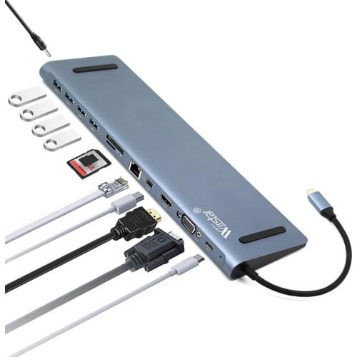 12-in-1 USB Type C HUB to HDMI RJ45 Multi USB3.0 Power Adapter For MacBook-Pro Air 3 Port HUB Splitter