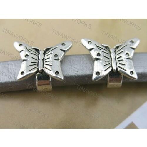 FREE SHIPPING 30pcs Antique-Silver 10.4x6.4mm Butterfly Slider Spacer For Licorice Leather--PAT180
