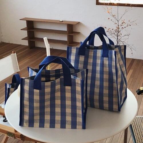 Women Canvas Big Shopping Mommy Bag Fashion Waterproof Red Blue Plaid Portable Hand Travel Bag Versatile Tote Bolso Mujer