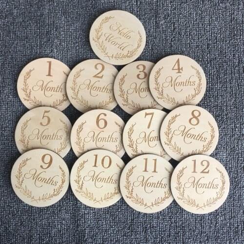 Baby Monthly Milestone Discs,Wooden Baby Markers,Engraved Wooden Monthly MilestonePlaques set of 13 pcs