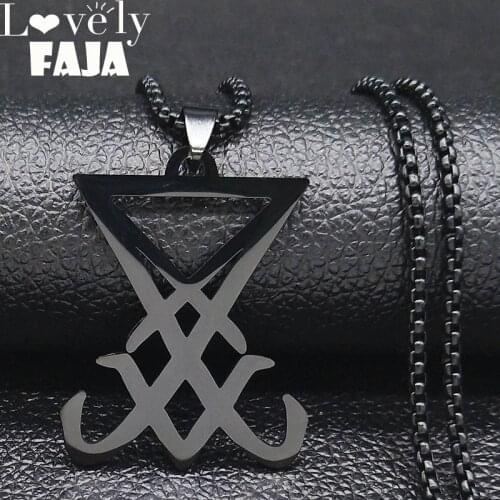 Sigil Church of Satan Stainless Steel Statement Necklace Seal of Lucifer LaVey Hidden Devil Long Necklace Jewelry S641S03
