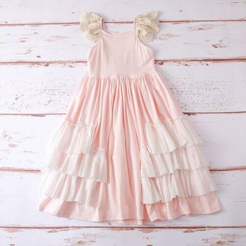 Elegant Girls Dress Children Lace Sleeveless Ruffle Cotton Long Maxi Dress Holiday Beach Style Kids Clothes Vestido