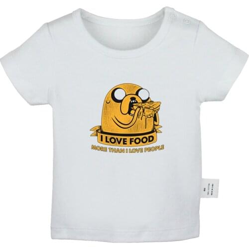 Adventure Time Jake I Love Food More Than I Love People Newborn Baby T-shirts Toddler Graphic Solid Color Short Sleeve Tee Tops