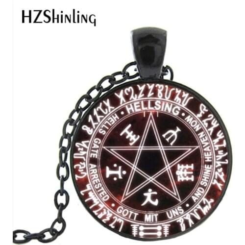 Hellsing Alucard Pentagram Necklace Glass Cabochon Hellsing Pentagram Statement Pendant Necklaces Wholesale