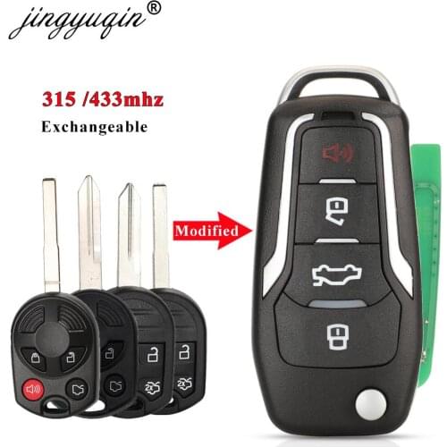 Jingyuqin 315MHz 4D63 Upgraded Flip Remote Key for Ford Escape Focus C-Max Transit F250 F350 F450 F550 HU101/FO38 OUCD6000022