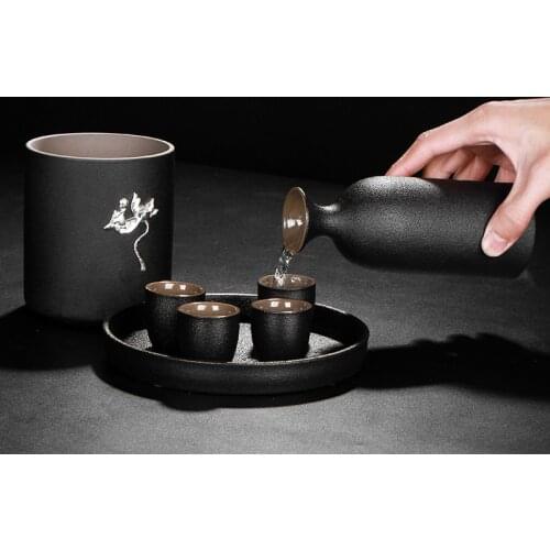 Ceramic Sake Wine Cup Black Pottery Coffee Mug Household Large Small Drinking White Wine Tea Cups Master Teacup Japanese Style