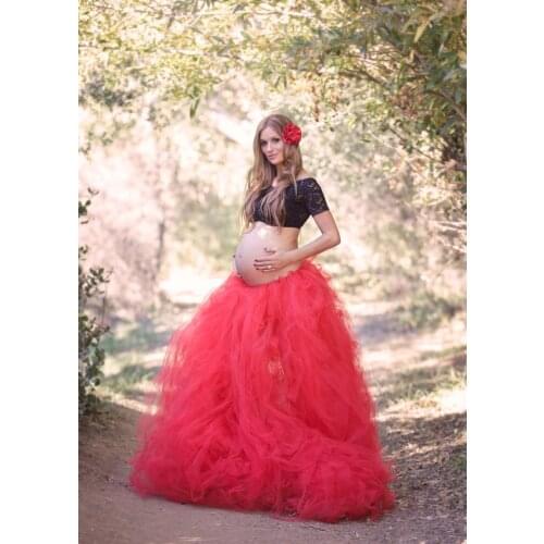 Red Tulle Balll Gowns Maternity Long Tulle Skirts For Pregnant Women Lady cloth Photoshoots Photograph Puffy Tutu Skirt