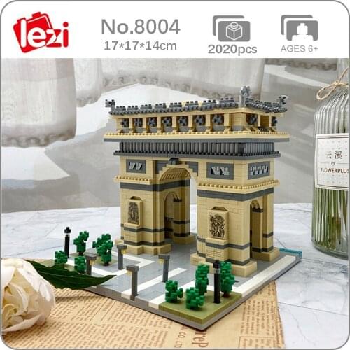 Lezi 8004 World Architecture Arch of Triumph Gate 3D Model DIY Mini Diamond Blocks Bricks Building Toy for Children no Box