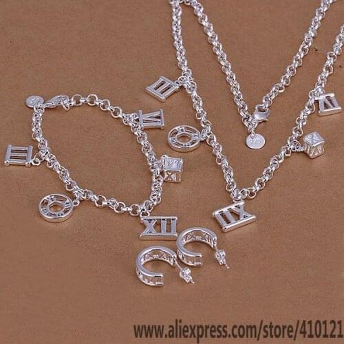 S113 Hot Sale Silver Color Fine Jewelry Sets,Wholesale Fashion Jewelry Elegant Charms Fashion Set Roman Earrings Three-Piece