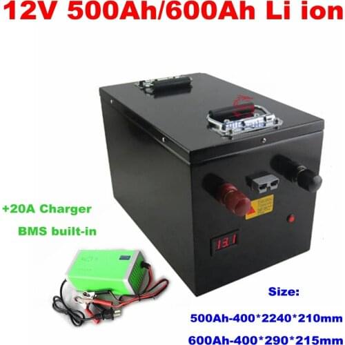 RV Camper battery 12V 500Ah 600Ah Large capacity lithium lipo li ion battery for 1000w 2000w RV motorhome solar+20A Charger