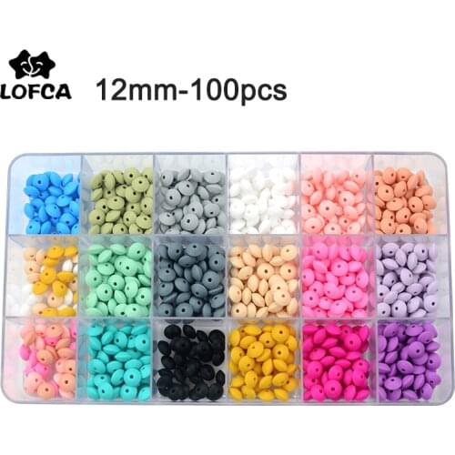 LOFCA 100pcs 12mm Silicone Lentil Beads Baby Teething Beads BPA-Free Food Grade Making Baby Oral Care Pacifier Chain Accessorise