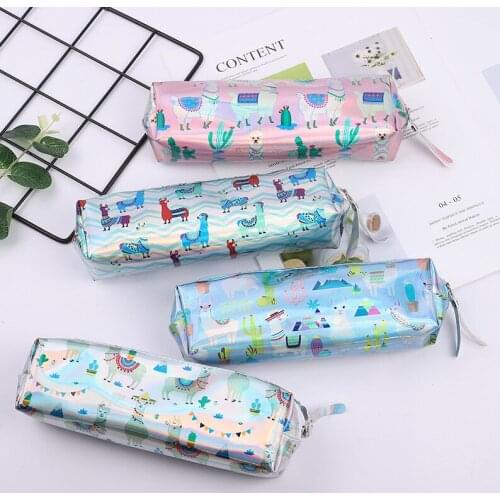 Kawaii Cactus Pencil Case Pencil Box Cute Laser Pencil Bag Sheep Pen Case For Kids Gift Korean Stationery Office School Supplies