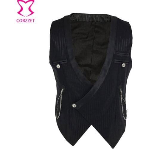 Steampunk Victorian Vintage Vest Men Suit Gilet Homme Black Sleeveless Slim Fit Dress Single Buttons Waistcoat Gothic jacket