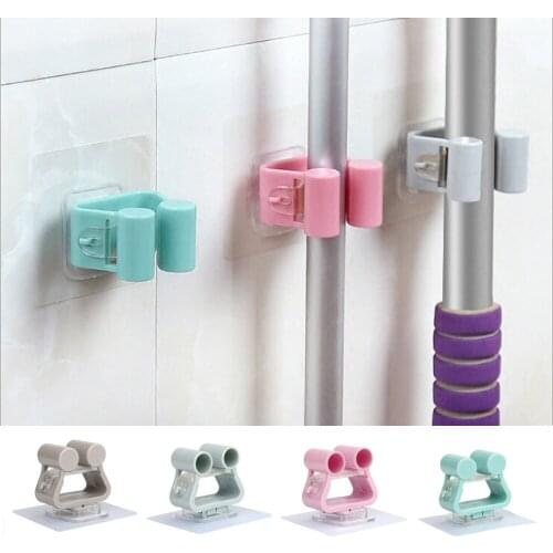 ​Wall Mounted Mop Holder Mop Hooks Traceless Bathroom Mop Hook Hooks Broom Shelf Mop Clamp Kitchen Organizer Cleaning Tools