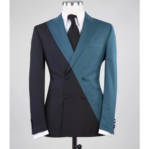 2020 New Arrival Contrast Design Party Suits Men Men Slim Fit Suits Pant Prom Doube Breasted Suit Costume Homme (Jacket+Pants)