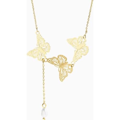 Delicate Butterfly Pearl Choker Necklace Women Girls 2021 New Fashion Simple Titanium Steel Pendants Necklace Jewelry