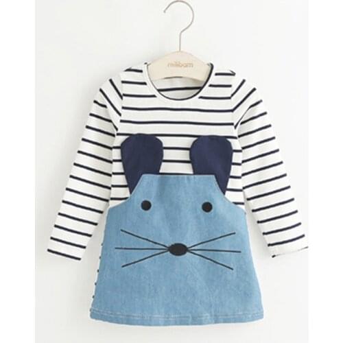 2019 Kids Dresses for Girls 4 Patchwork Stripe Summer Dress Princess Sleeve Elegant 2 6 Girl 8 Long 3 Years Clothes Denim Dress