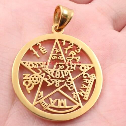 Gold Stainless Steel Large Religious geometric stars Pagan Wicca Pendant Charms JEWELRY MEN