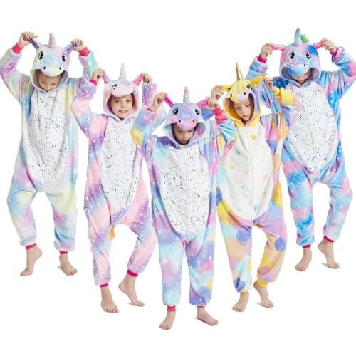 Full Winter Flannel Soft Warm Unicorn Pajamas Boys Animal Kigurumi Unicornio Pijamas Baby Homewear Pyjamas Kids Sleepwear