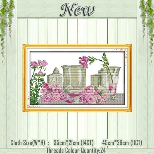 Rose and utensils flowers paintings counted printed on the canvas DMC 11CT 14CT kits DIY Cross Stitch embroidery needlework Sets