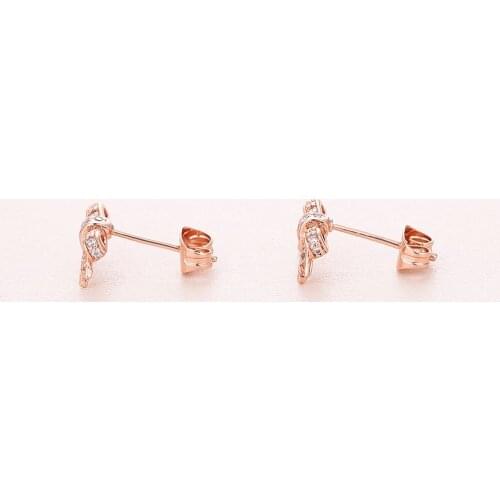 Sparkling Bow Stud Earrings With Clear CZ Rose Gold Jewelry Earrings For Woman Fashion Make up Party Gift Earrings
