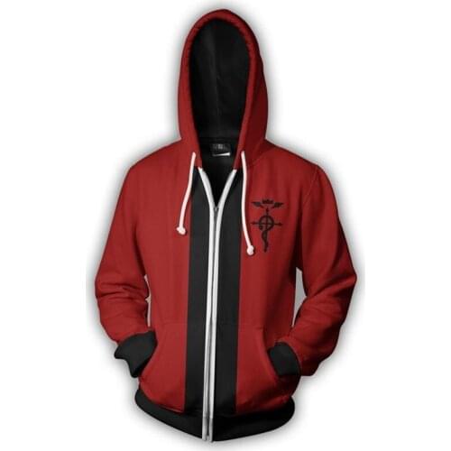 Unisex Fullmetal Alchemist Edward Elrics 3D Print Costume Sweatshirt Hoodie Casual Tracksuit Zipper Jacket Hip Hop Cosplay
