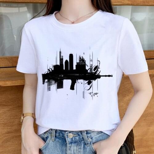 Guns Women Tshirts White Top T Shirt Summer Aesthetics Graphic Short Sleeve Polyester T Shirts Female Camisetas Verano Mujer