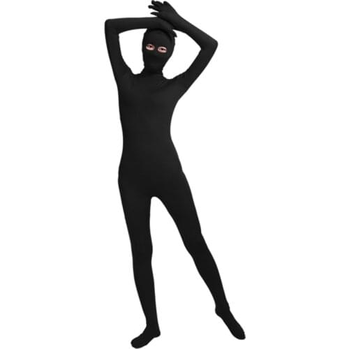 Ensnovo Black Zentai Bodysuit Nylon Spandex Suit Eyes Open Skin Tights for Women Cosplay Costume for Halloween Party