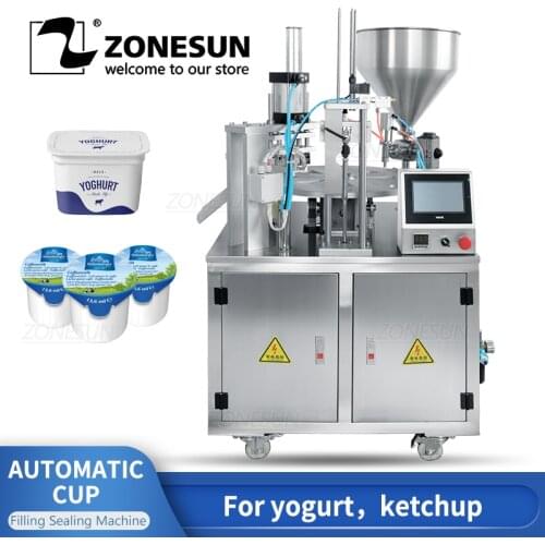 ZONESUN Automatic Jelly Yogurt Ice Cream Juice Sugar Honey Rotary Cup Discal Filling Capping Sealing Packing Machine