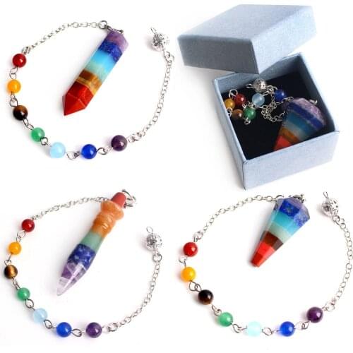1PC Natural Stones 7 Chakra Pendulum Healing Point Chain Wicca Dangle Pendulums Crystal Meditation Reiki Amulet for Men Women