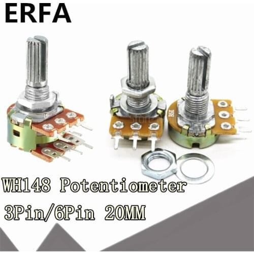 2pcs WH148 20mm 3pin 6pin B1K B2K B5K B10K B20K B50K B100K B250K B500K B1M Potentiometer 1K 2K 5K 10K 20K 50K 100K 250K 500K 1M