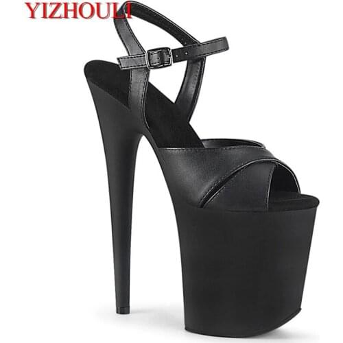 8 inch, summer sandals, party and nightclub pole shoes, matte black upper, 20cm high heel model stage, dancing shoes