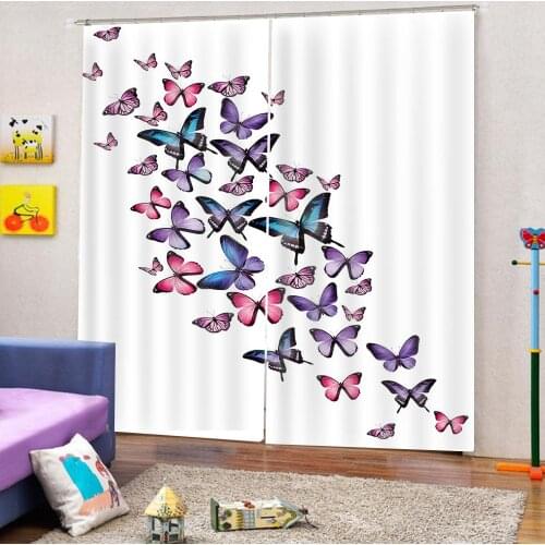 Butterfly Print Window Curtain Balcony Living Room Home Decor Curtains 2 panel Grommet top
