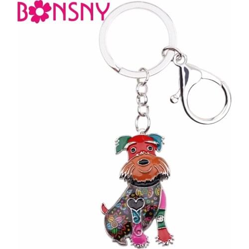 Bonsny Animal Enamel Schnauzer Dog Key Chains Women Keyrings Gift For Girl HandBag Charms Keychains Car key Charms Jewelry