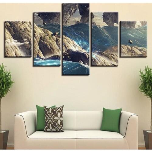 Decor For Living Room Wall Canvas Painting 5 Pieces HD Printing Mountain Cave Water Abstract Landscape Picture Modular Frame Art