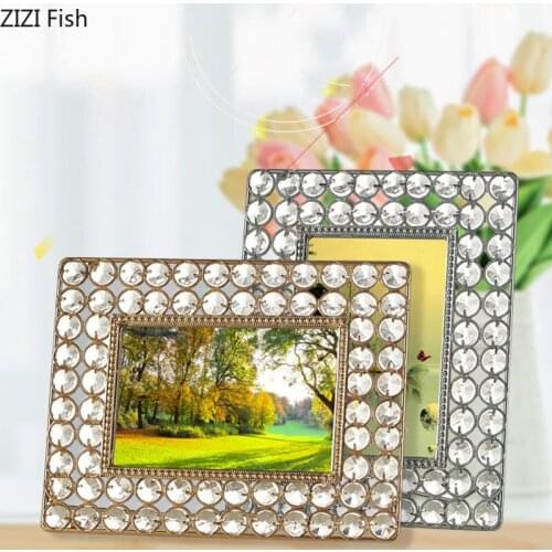 European Crystal Framed Decorative Picture Frames Desk Decoration Family Portrait Photo Frame 4x6 Inch Alloy Photo Frames