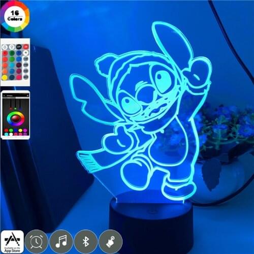 Disney LED Lamp Cute Scarf Stitch Cartoon Led Night Light for Child Kids Bedroom Decor Colorful 3d Desk Lamp Birthday Xmas Gifts